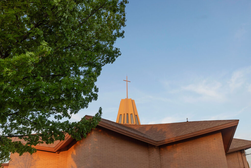 The steeple on the University United Methodist Church's roof